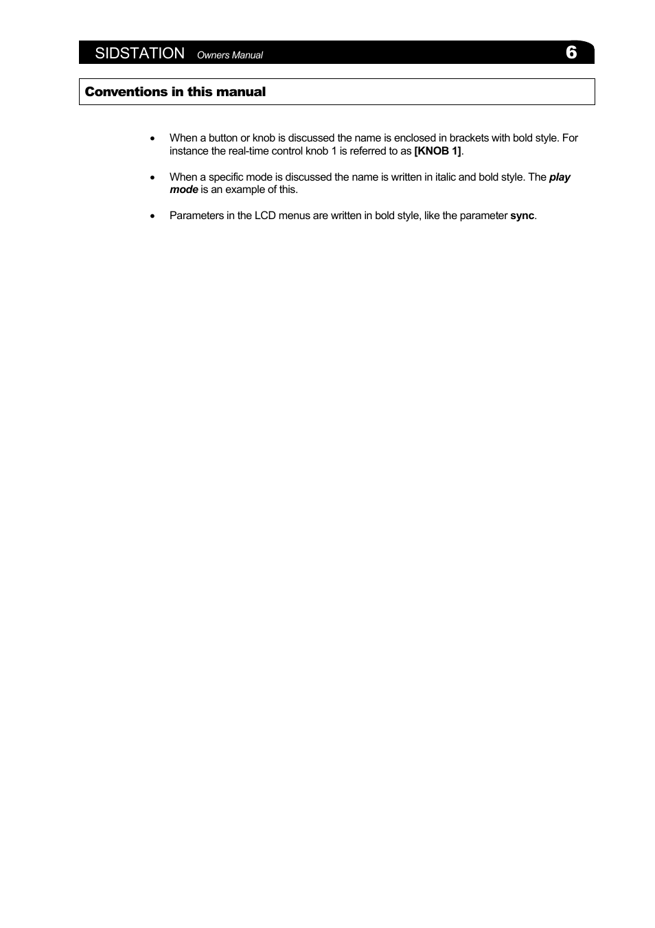 Conventions in this manual, Sidstation | Elektron Sidstation User Manual | Page 6 / 45