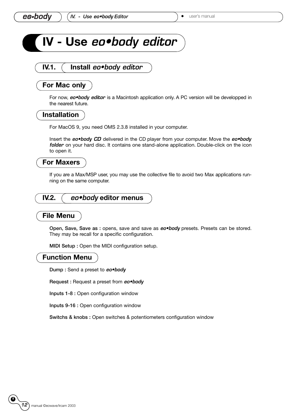 Iv - use eo•body editor | Eowave Eobody1 User Manual | Page 12 / 29