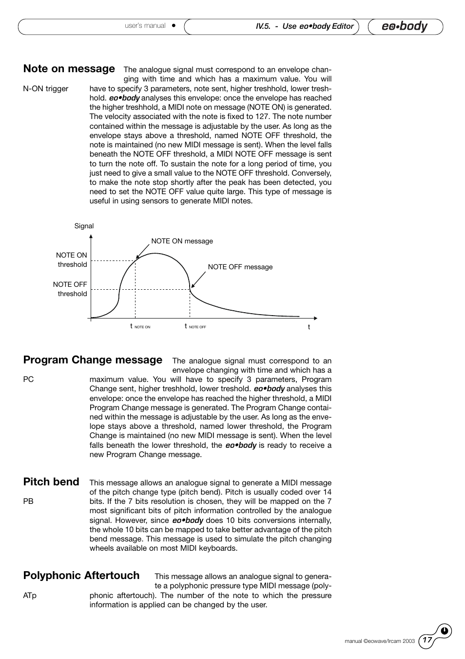 Pitch bend polyphonic aftertouch, Program change message | Eowave Eobody1 User Manual | Page 17 / 29