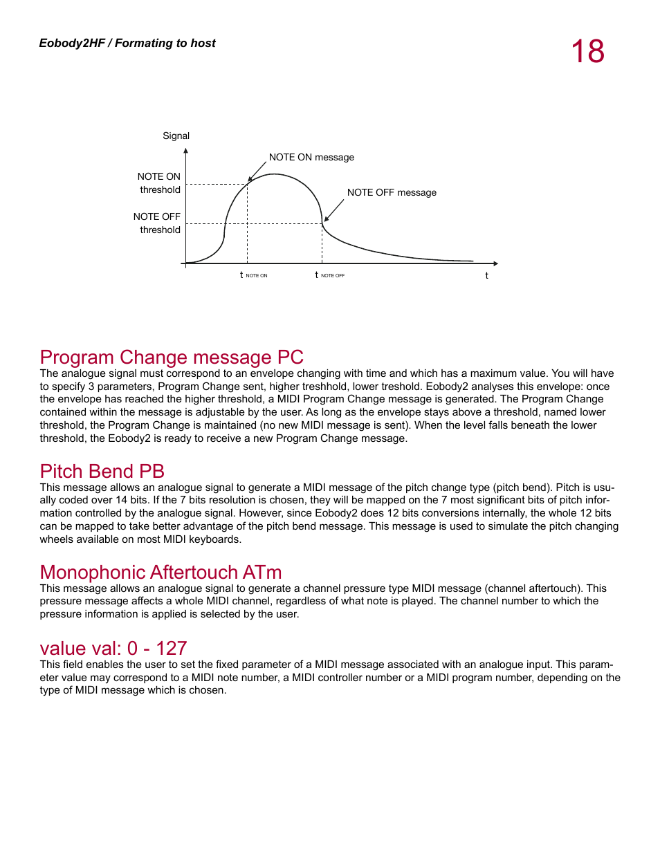 Program change message pc, Pitch bend pb, Monophonic aftertouch atm | Value val: 0 - 127 | Eowave eobody 2 HF v1.2 User Manual | Page 18 / 24