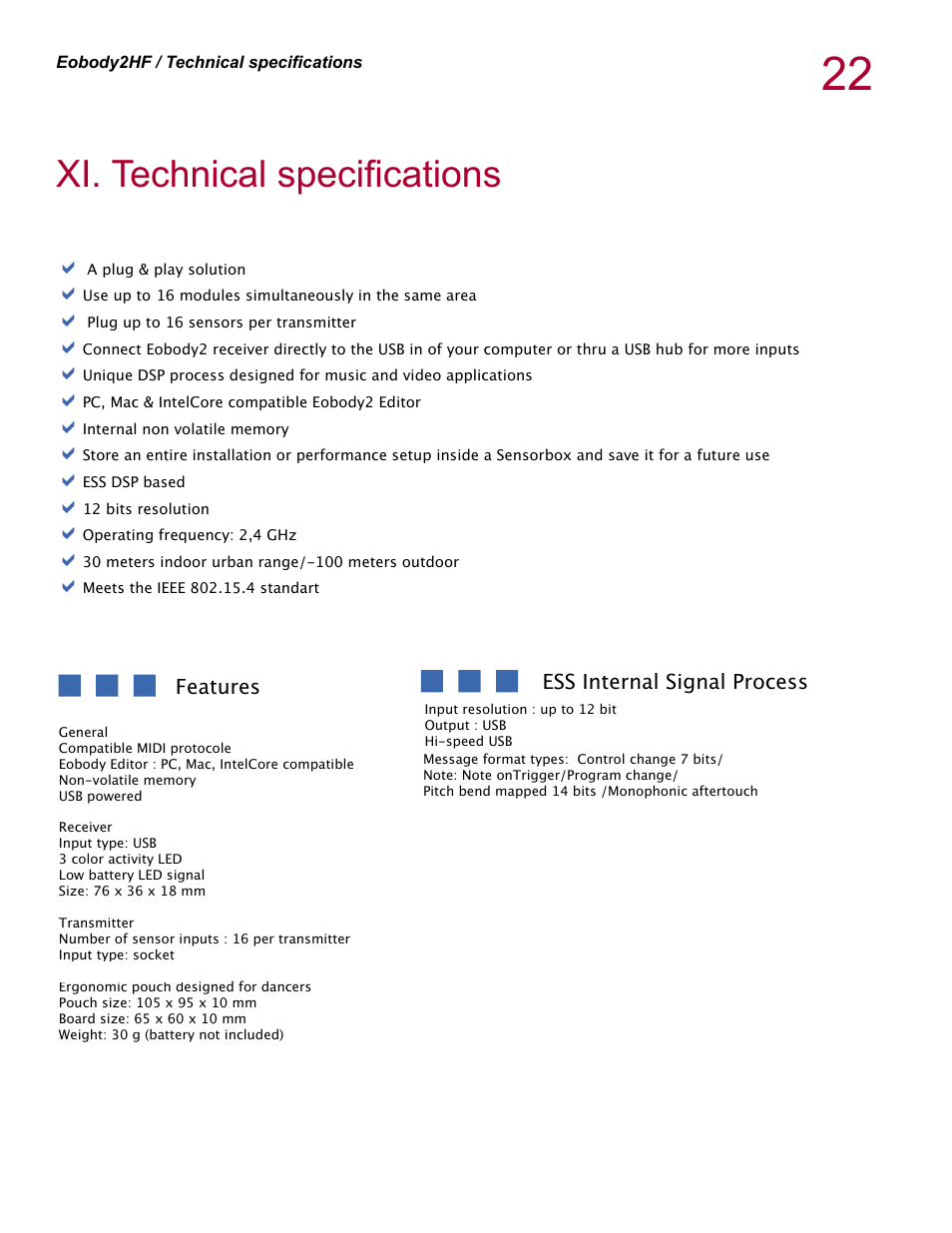 Xi. technical specifications | Eowave eobody 2 HF v1.2 User Manual | Page 22 / 24