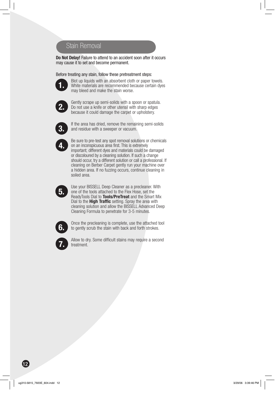 Stain removal | Bissell 7920 User Manual | Page 12 / 24