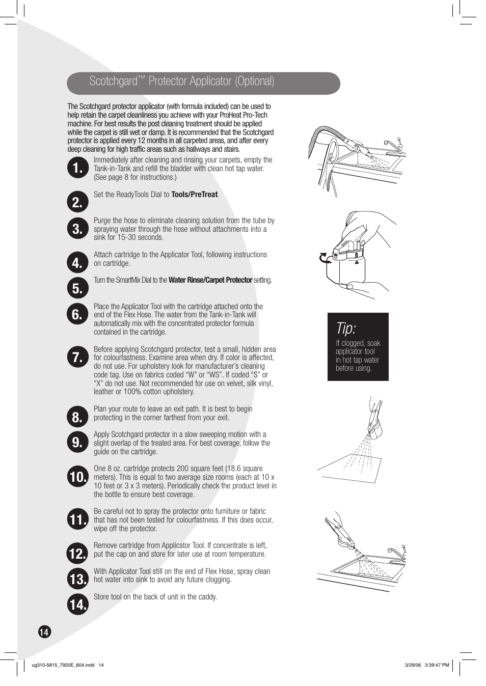 Scotchgard, Protector applicator (optional) | Bissell 7920 User Manual | Page 14 / 24