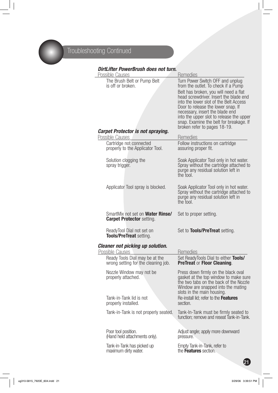 Troubleshooting continued | Bissell 7920 User Manual | Page 21 / 24
