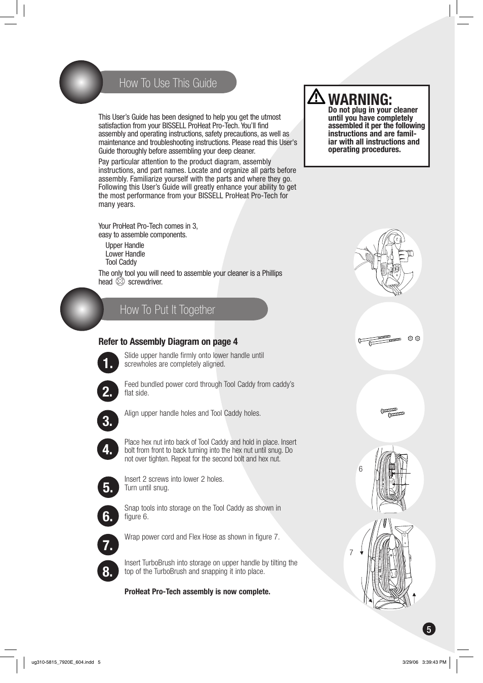 Warning, How to put it together how to use this guide | Bissell 7920 User Manual | Page 5 / 24