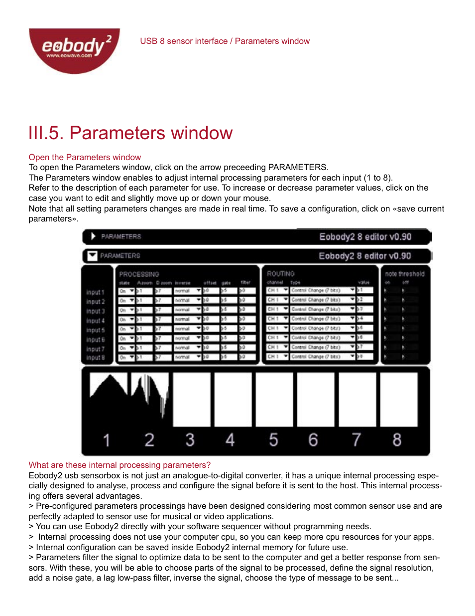 Iii.5. parameters window | Eowave Eobody2 USB8 SensorBox User Manual | Page 14 / 25