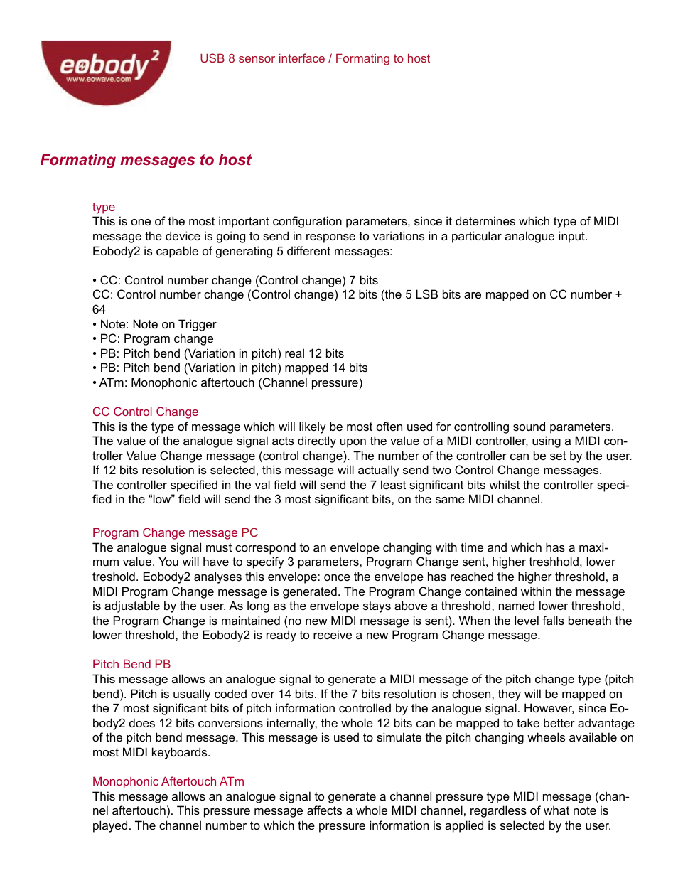 Formating messages to host | Eowave Eobody2 USB8 SensorBox User Manual | Page 18 / 25