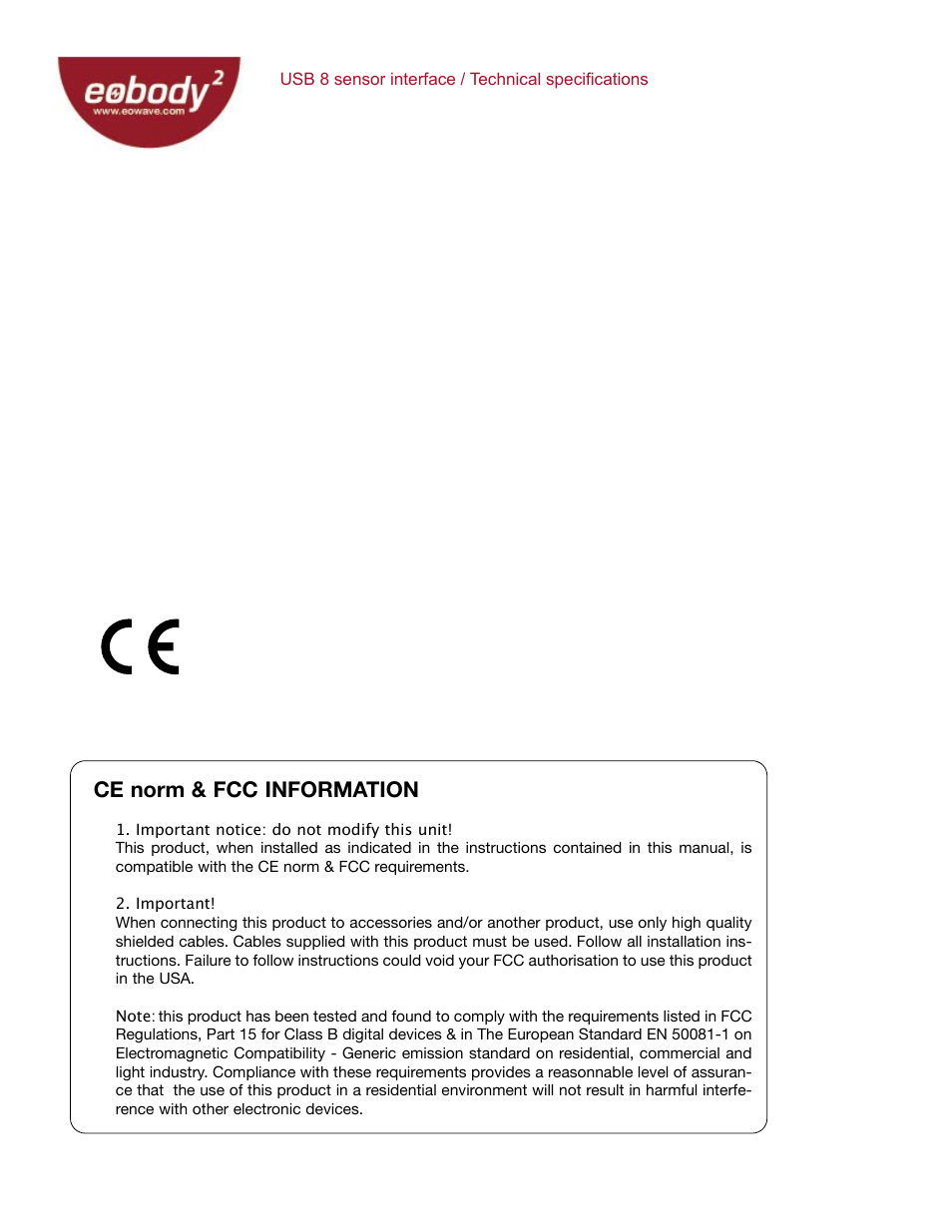 Ce norm & fcc information | Eowave Eobody2 USB8 SensorBox User Manual | Page 24 / 25