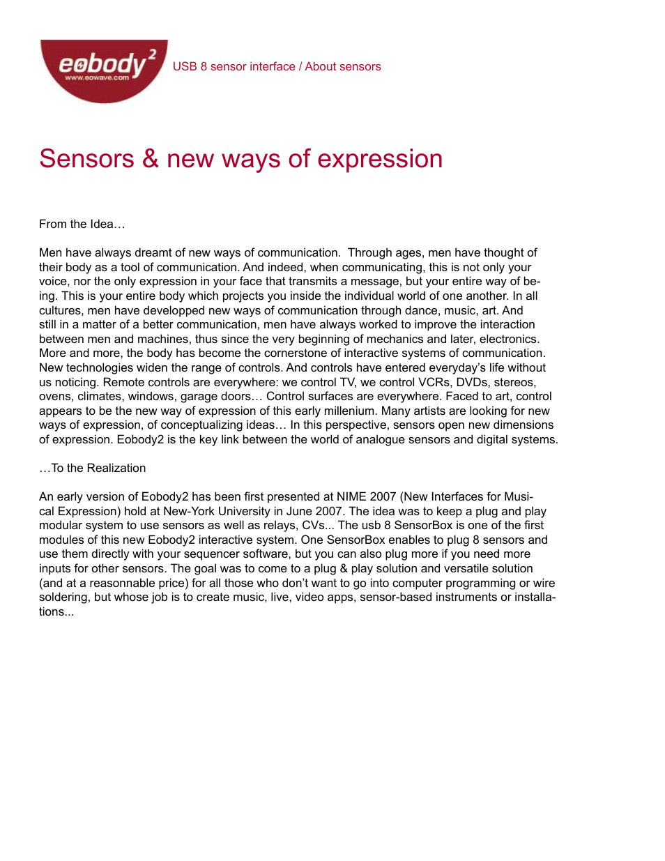 Sensors & new ways of expression | Eowave Eobody2 USB8 SensorBox User Manual | Page 5 / 25