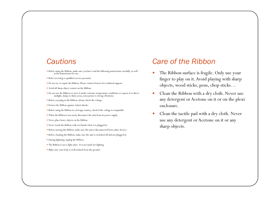 Cautions care of the ribbon | Eowave Ribbon User Manual | Page 2 / 15