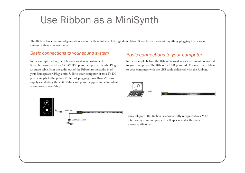 Use ribbon as a minisynth | Eowave Ribbon User Manual | Page 4 / 15