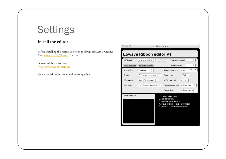 Settings | Eowave Ribbon User Manual | Page 9 / 15