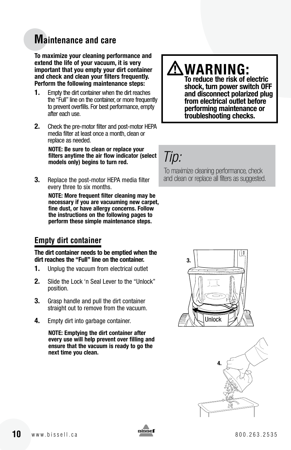 Aintenance and care | Bissell 6 3 9 0 User Manual | Page 10 / 20