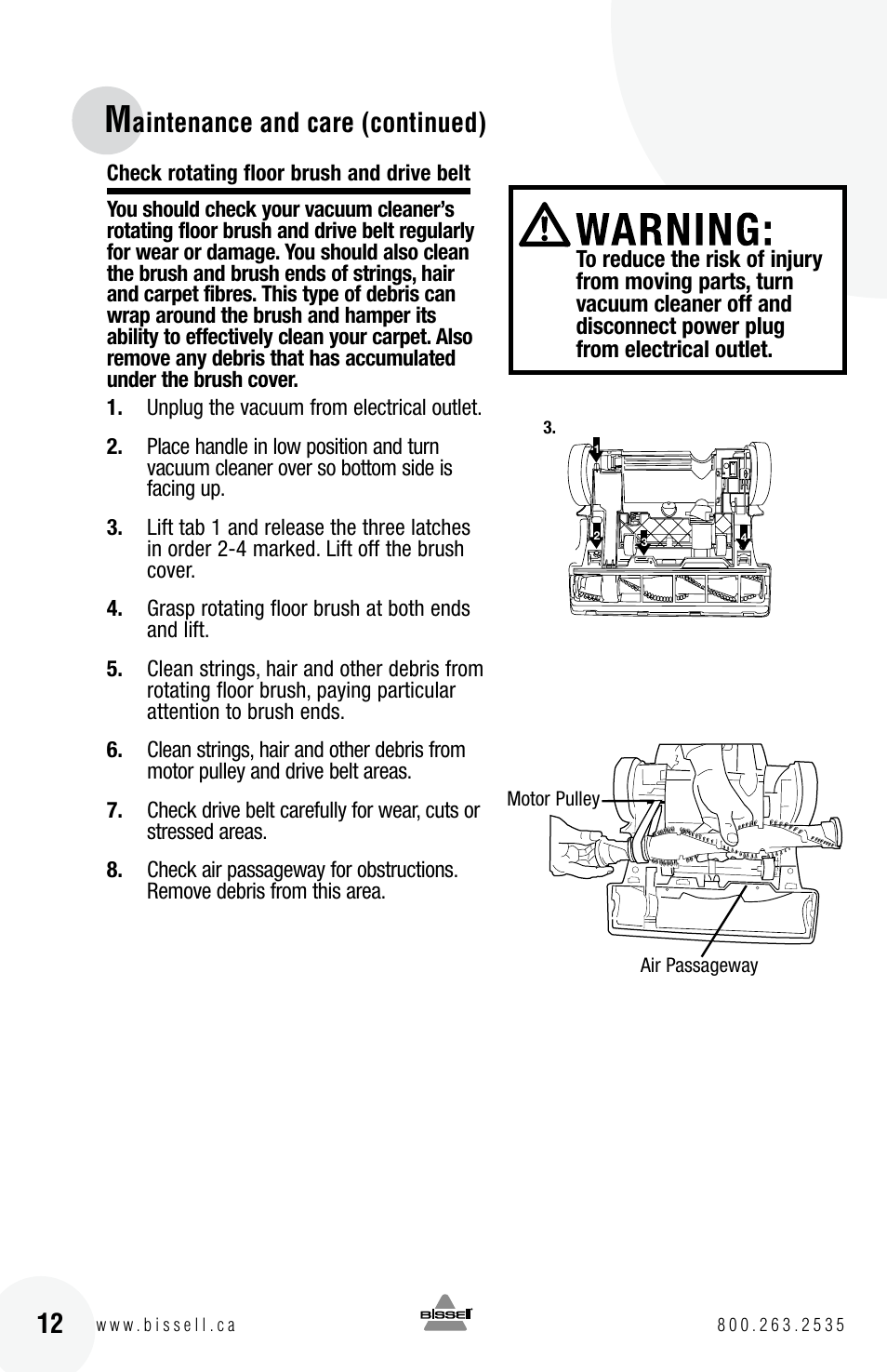 Aintenance and care (continued) 12 | Bissell 6 3 9 0 User Manual | Page 12 / 20