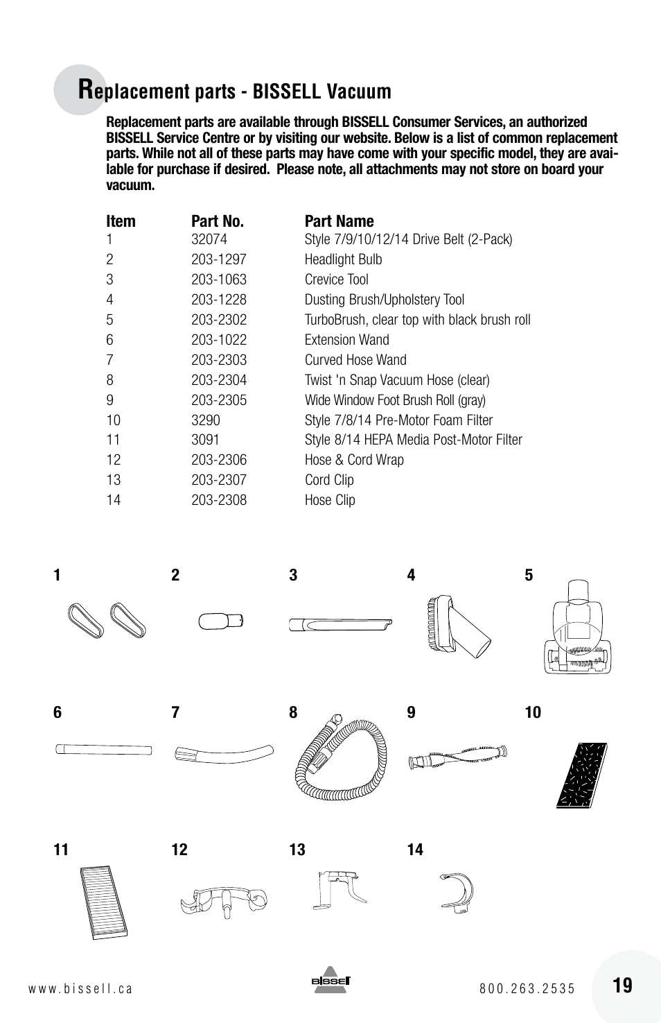 Eplacement parts - bissell vacuum | Bissell 6 3 9 0 User Manual | Page 19 / 20