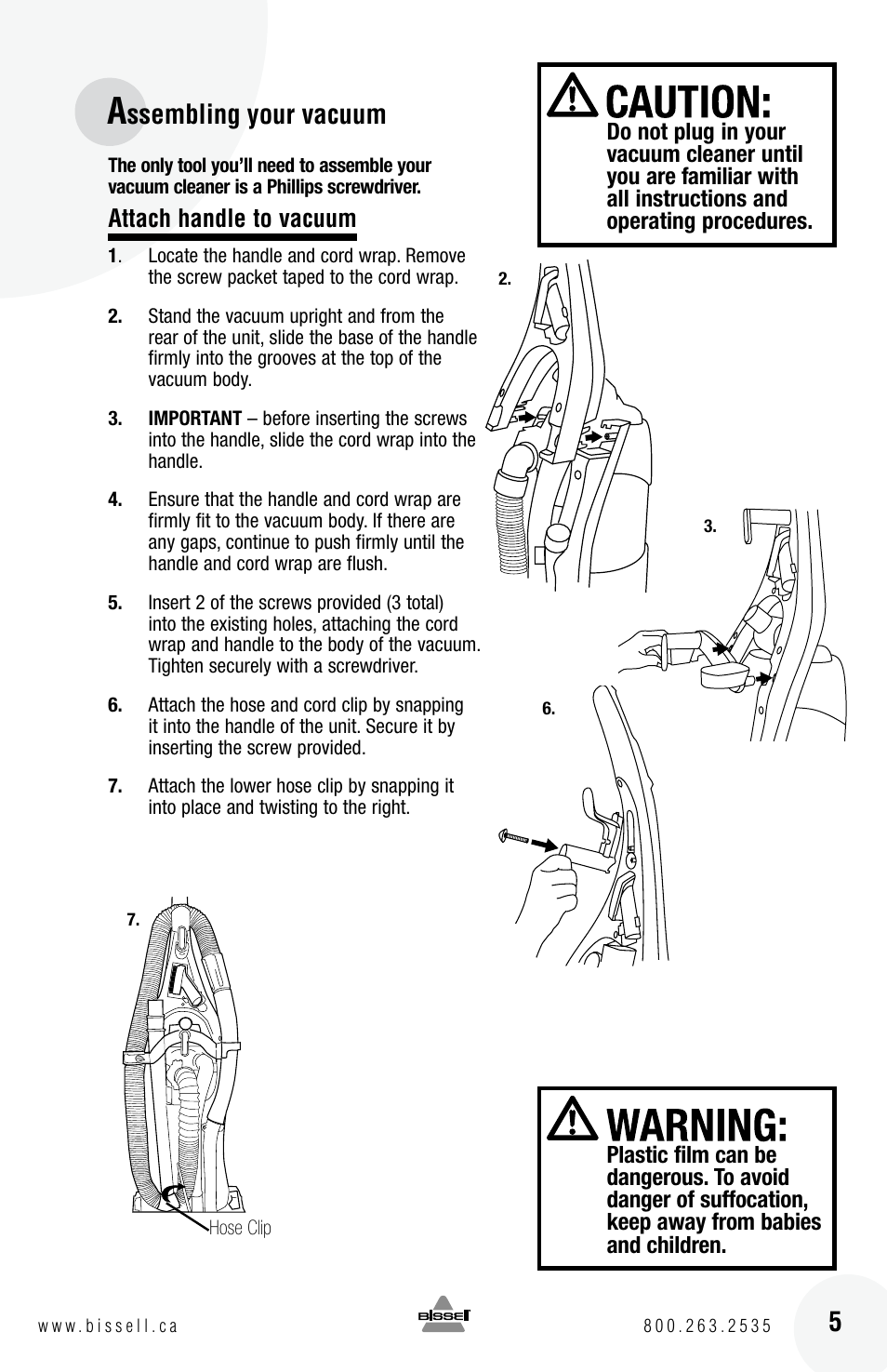 Ssembling your vacuum | Bissell 6 3 9 0 User Manual | Page 5 / 20