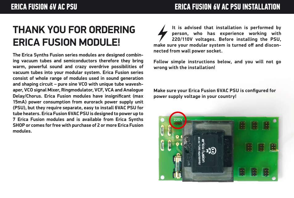 Erica Synths Fusion 6VAC PSU User Manual | 4 pages