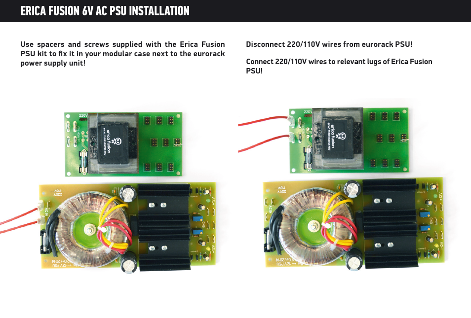 Erica fusion 6v ac psu installation | Erica Synths Fusion 6VAC PSU User Manual | Page 2 / 4