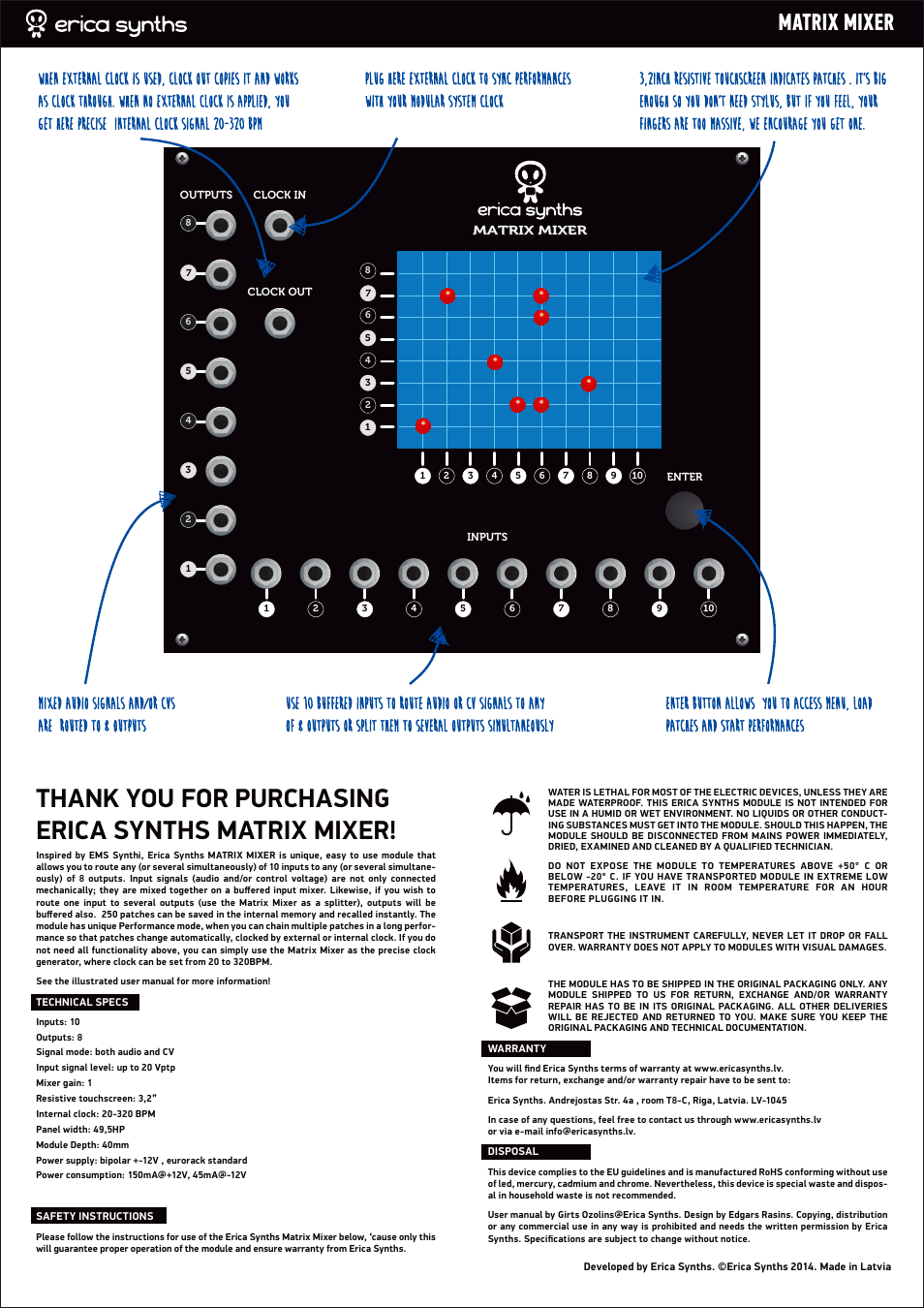 Erica Synths Matrix Mixer User Manual | 2 pages