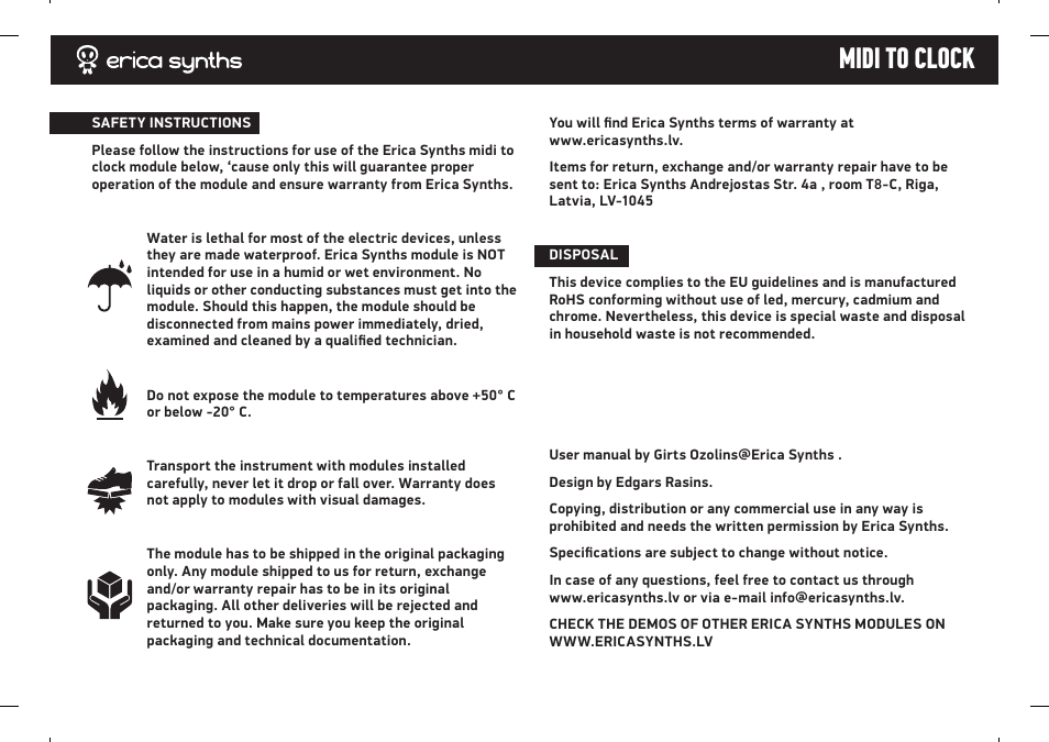 Midi to clock | Erica Synths Midi to Clock module User Manual | Page 2 / 2