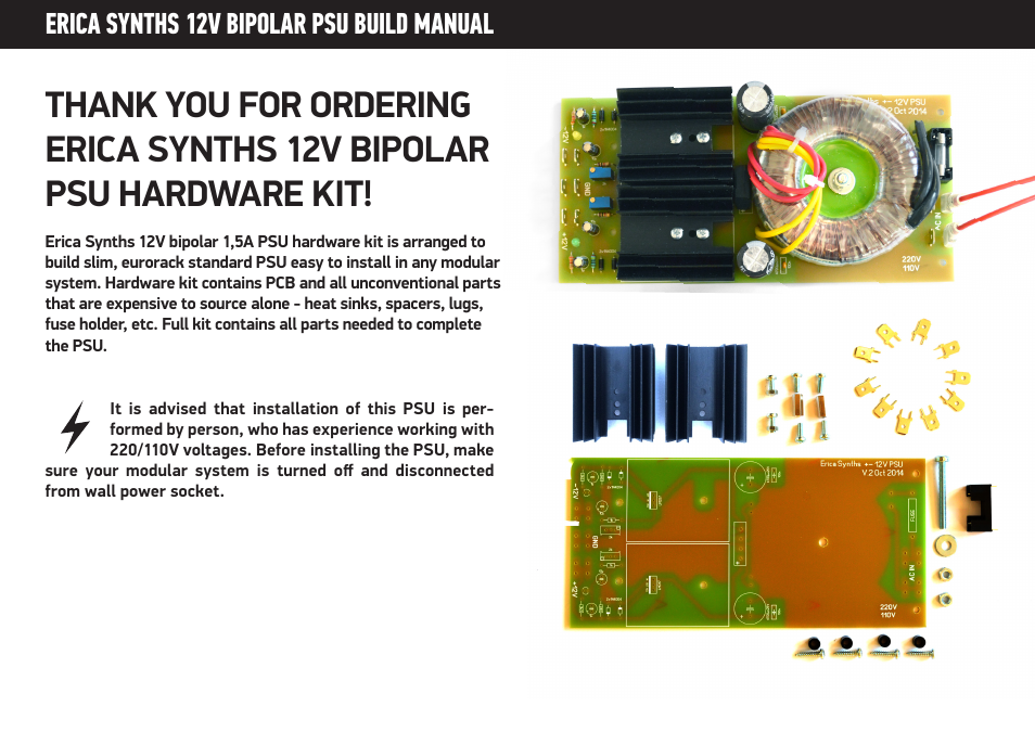 Erica Synths Eurorack bipolar 12V PSU kit User Manual | 6 pages