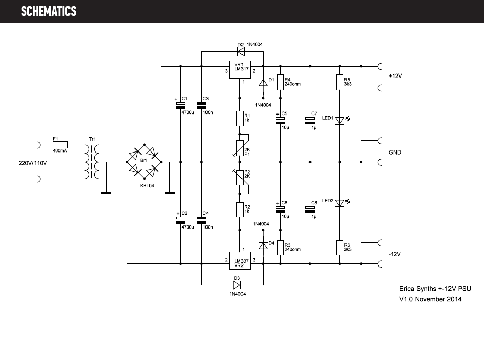 Erica Synths Eurorack bipolar 12V PSU kit User Manual | Page 2 / 6