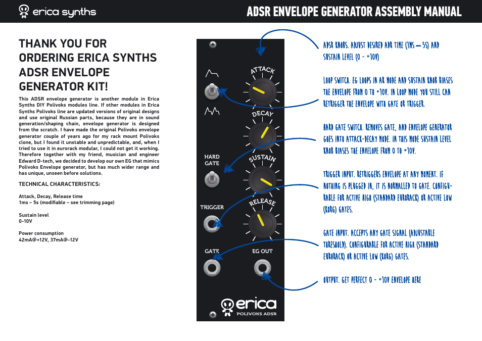 Erica Synths DIY Polivoks(ish) ADSR EG kit User Manual | 14 pages