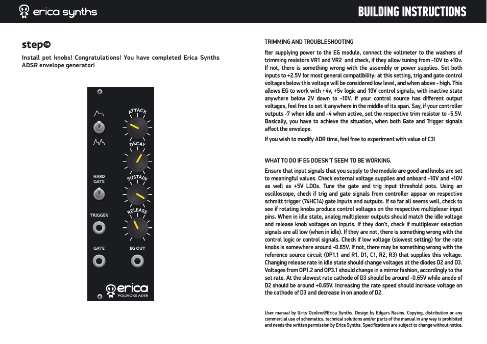 Building instructions, Step14 | Erica Synths DIY Polivoks(ish) ADSR EG kit User Manual | Page 14 / 14