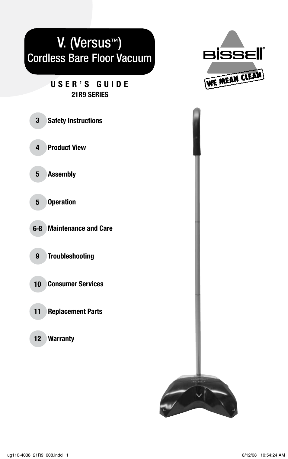 Bissell V. (VERSUS) 21R9 User Manual | 12 pages