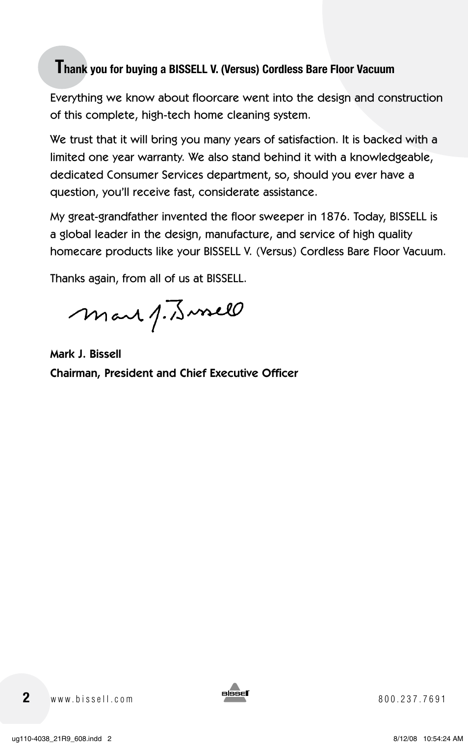 Bissell V. (VERSUS) 21R9 User Manual | Page 2 / 12
