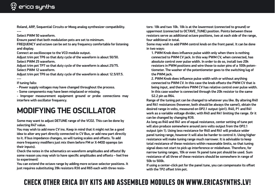 Modifying the oscillator | Erica Synths DIY Polivoks VCO kit User Manual | Page 12 / 12