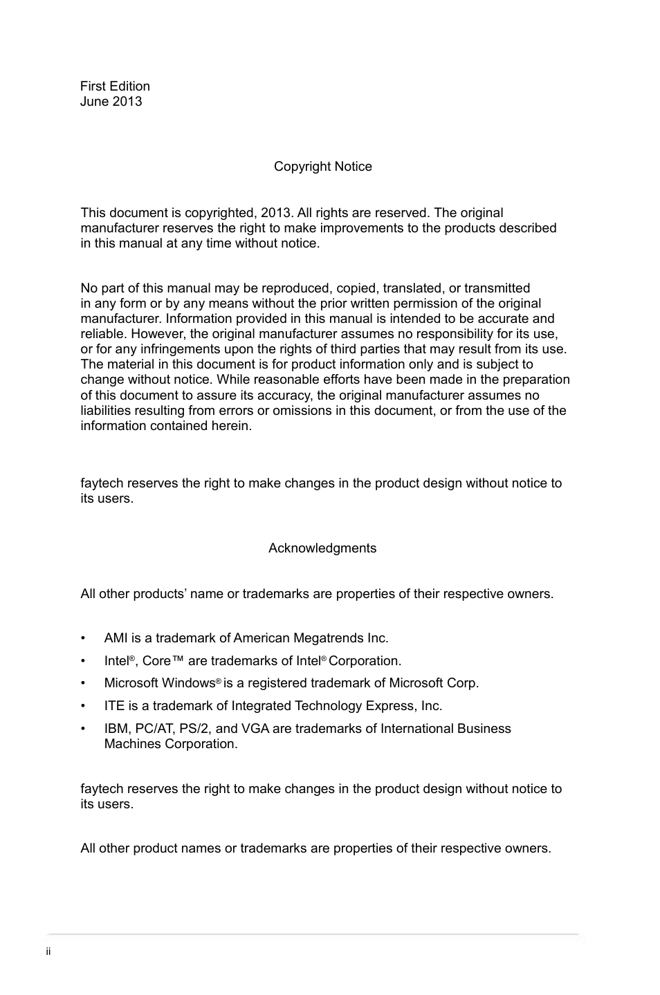 faytech Industrial Motherboard Series User Manual | Page 2 / 44