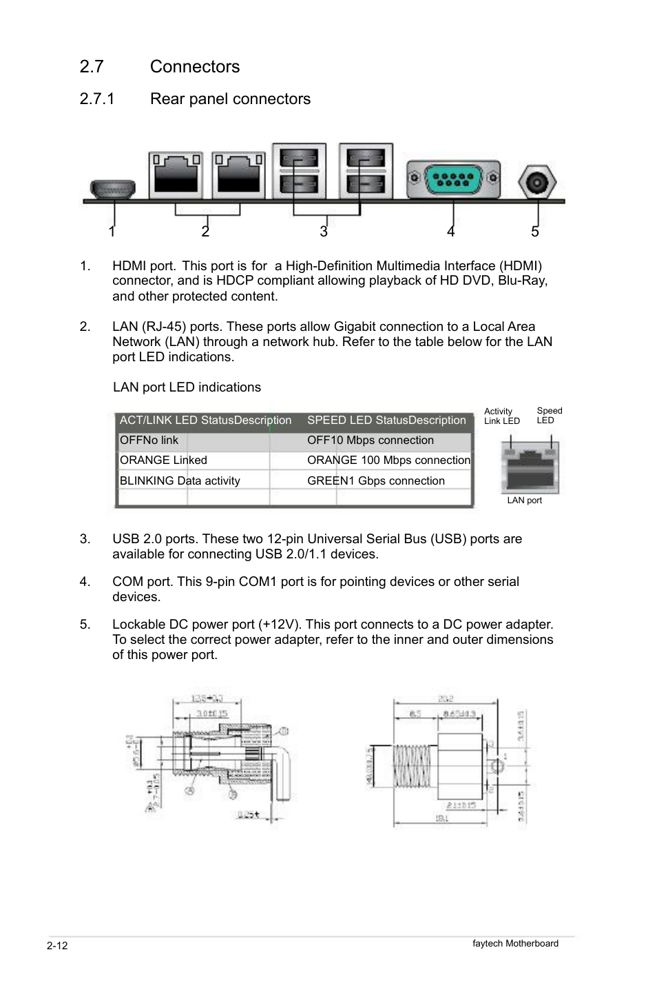 Connectors, Rear panel connectors | faytech Industrial Motherboard Series User Manual | Page 20 / 44