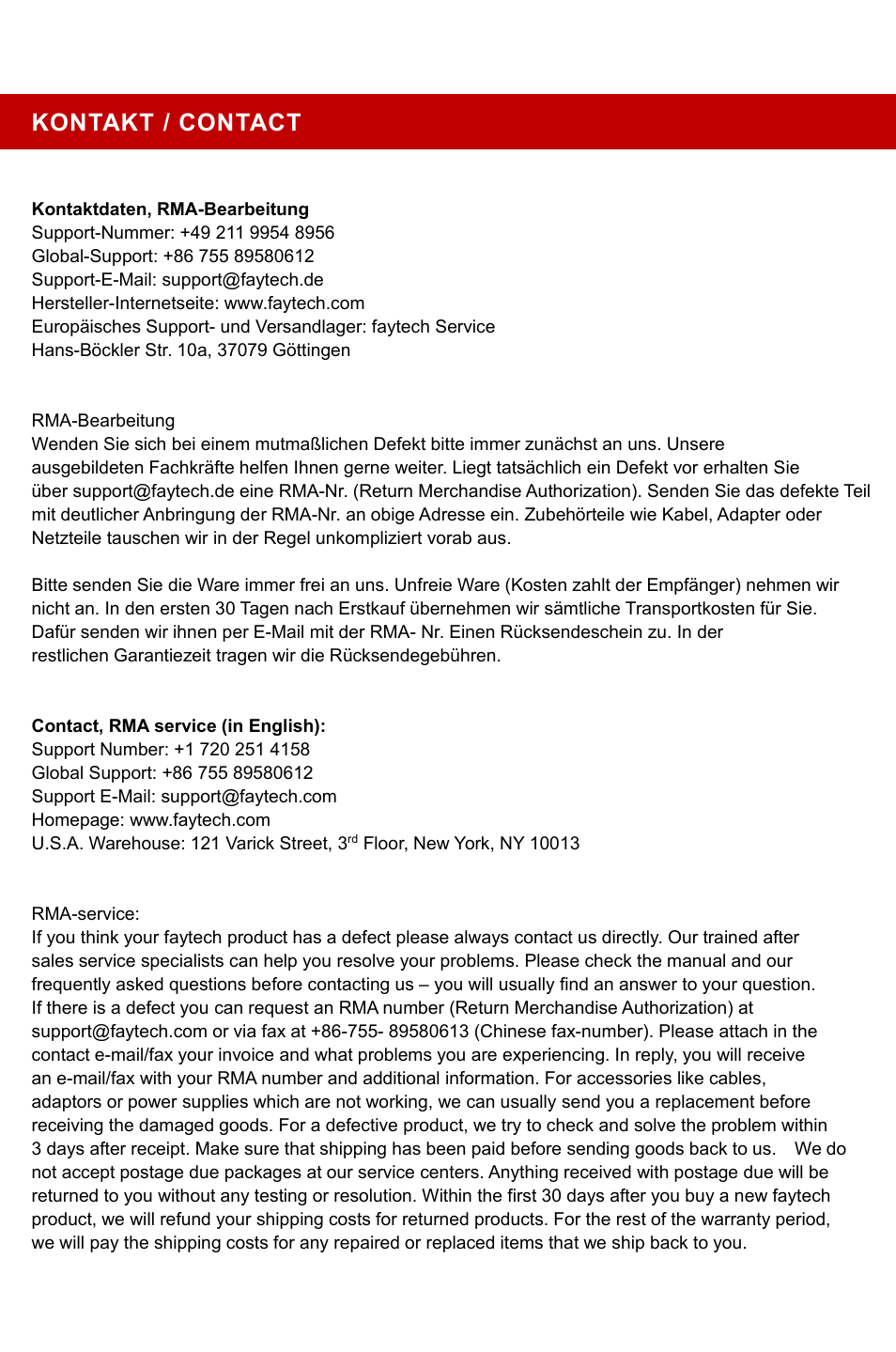 Kontakt / contact | faytech Industrial Motherboard Series User Manual | Page 44 / 44