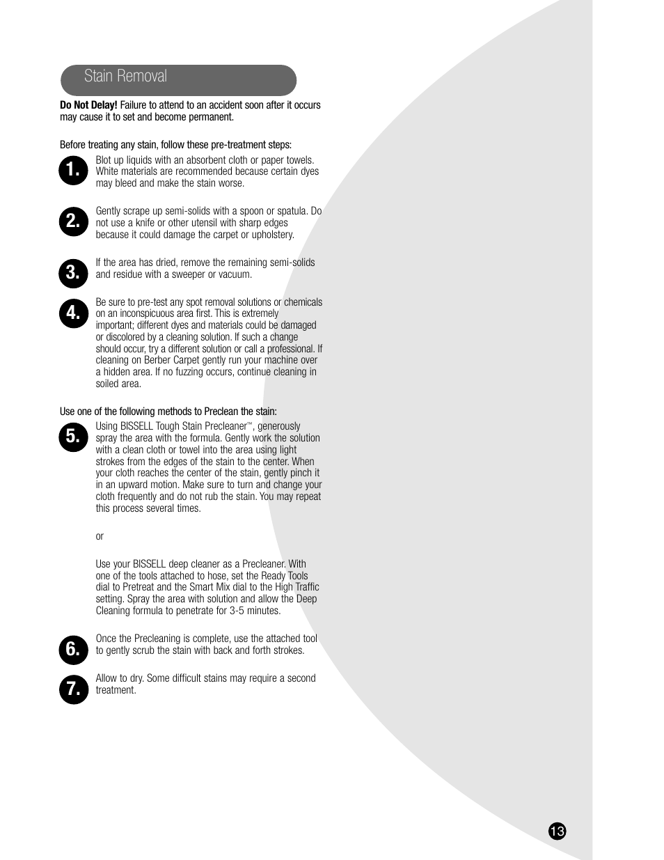 Stain removal | Bissell 8905 User Manual | Page 13 / 24