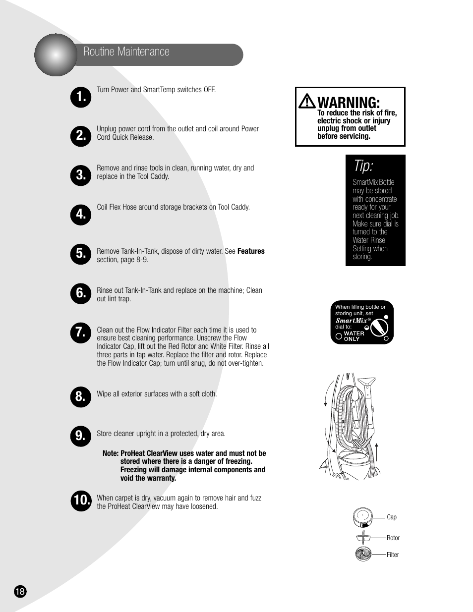 Warning, Routine maintenance | Bissell 8905 User Manual | Page 18 / 24