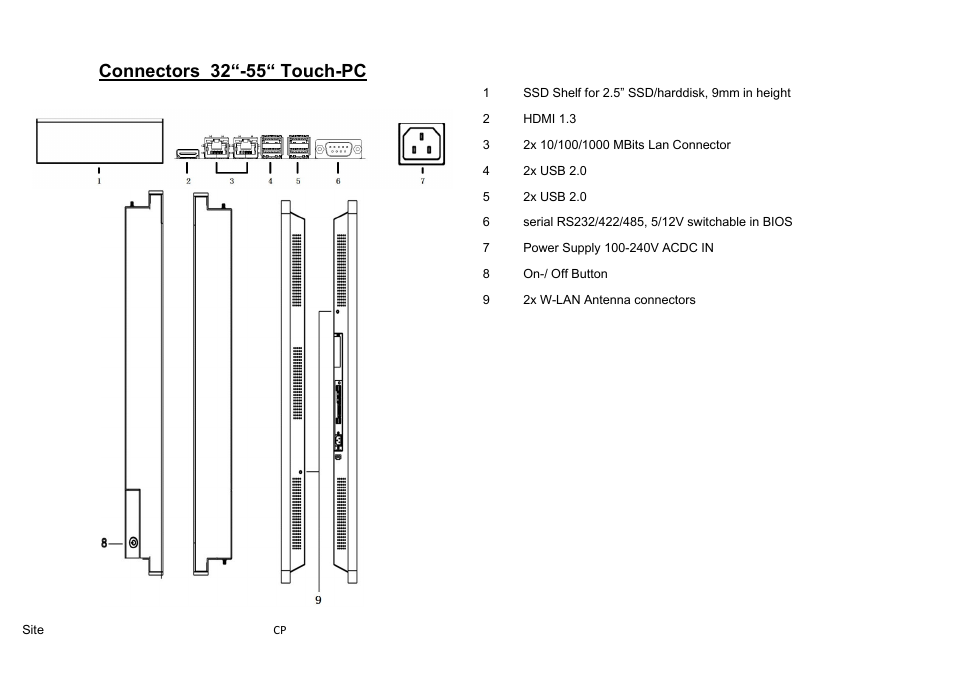 Connectors 32“-55“ touch-pc | faytech 55'' Touch PC User Manual | Page 10 / 20
