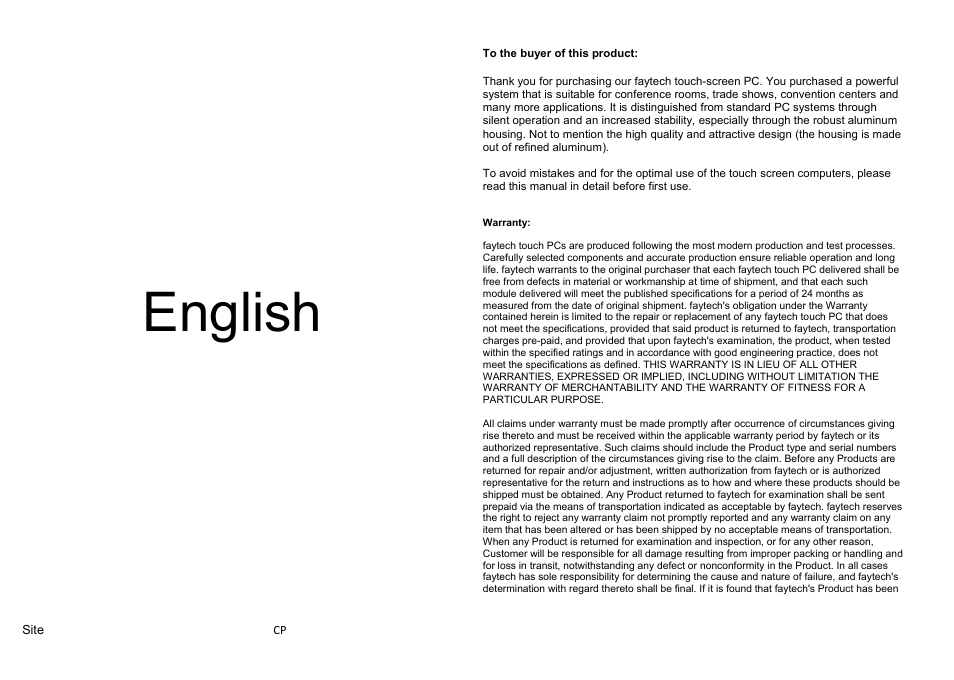 English | faytech 55'' Touch PC User Manual | Page 8 / 20