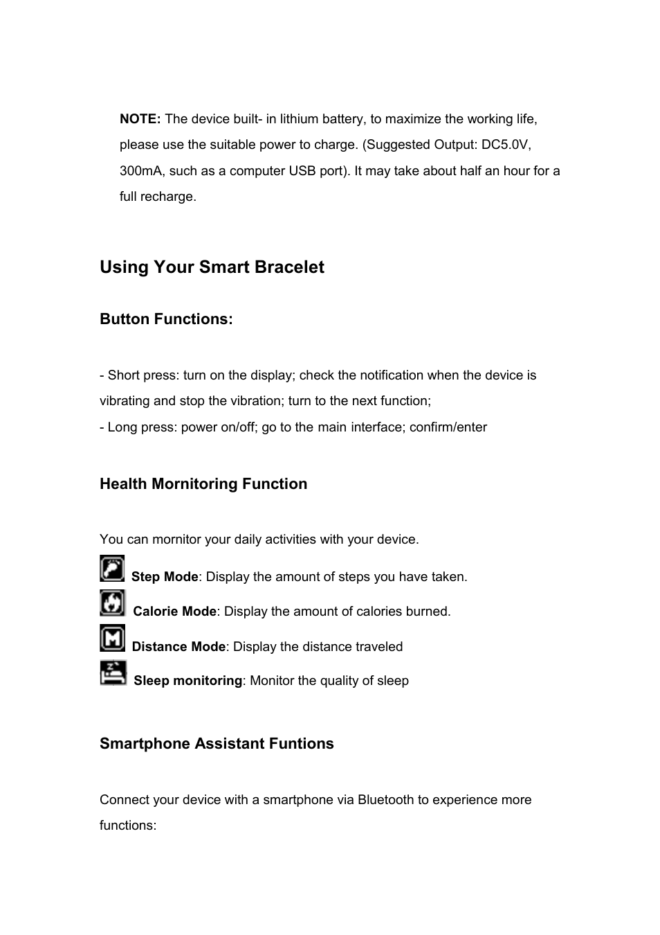 Using your smart bracelet | Flylink SW32 User Manual | Page 2 / 5
