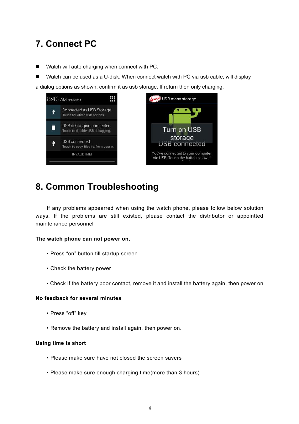 Connect pc, Common troubleshooting | Flylink PW33 User Manual | Page 8 / 9