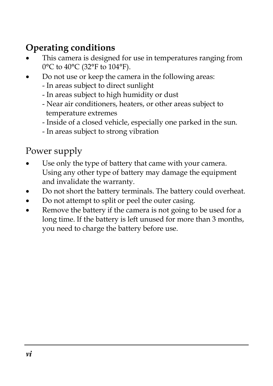 Operating conditions, Power supply | Flylink Full HD WIFI User Manual | Page 7 / 69