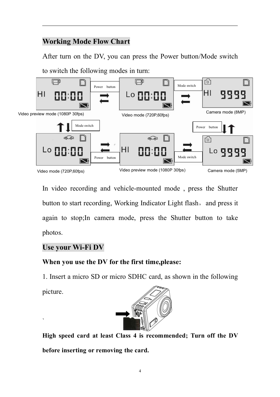 Working mode flow chart a, Use your wi-fi dv | Flylink Full HD WIFI User Manual | Page 4 / 14