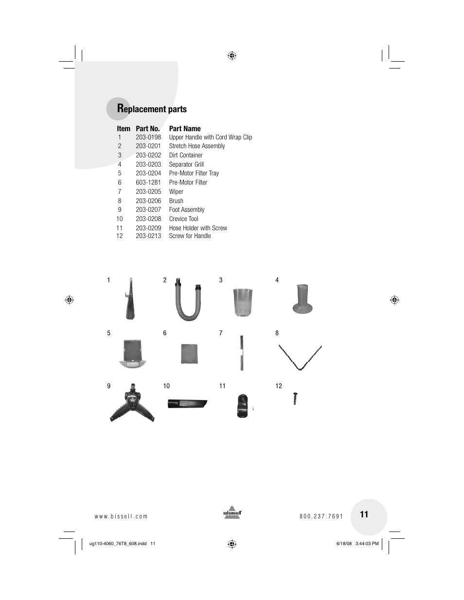 Eplacement parts | Bissell 76T8 User Manual | Page 11 / 12