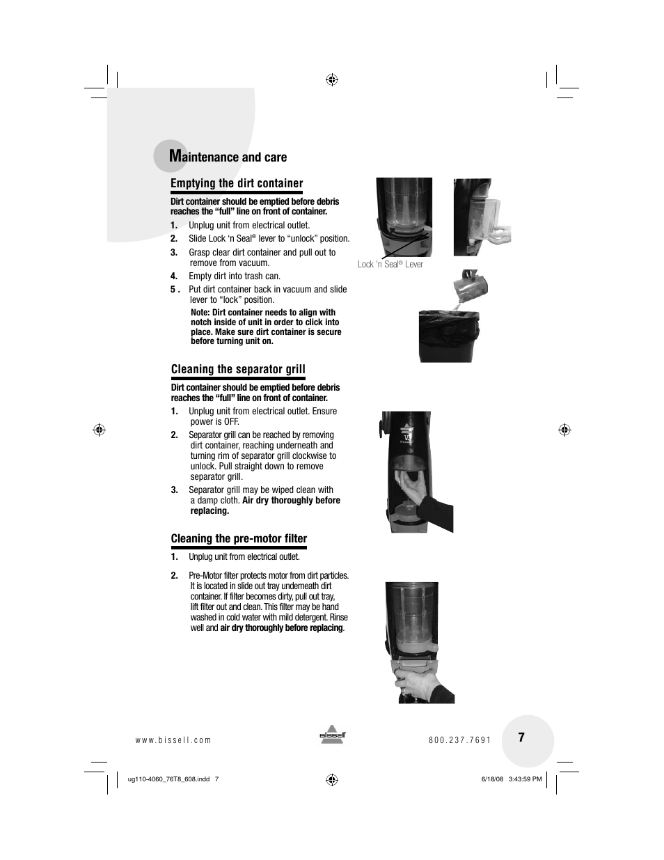 Aintenance and care 7 | Bissell 76T8 User Manual | Page 7 / 12