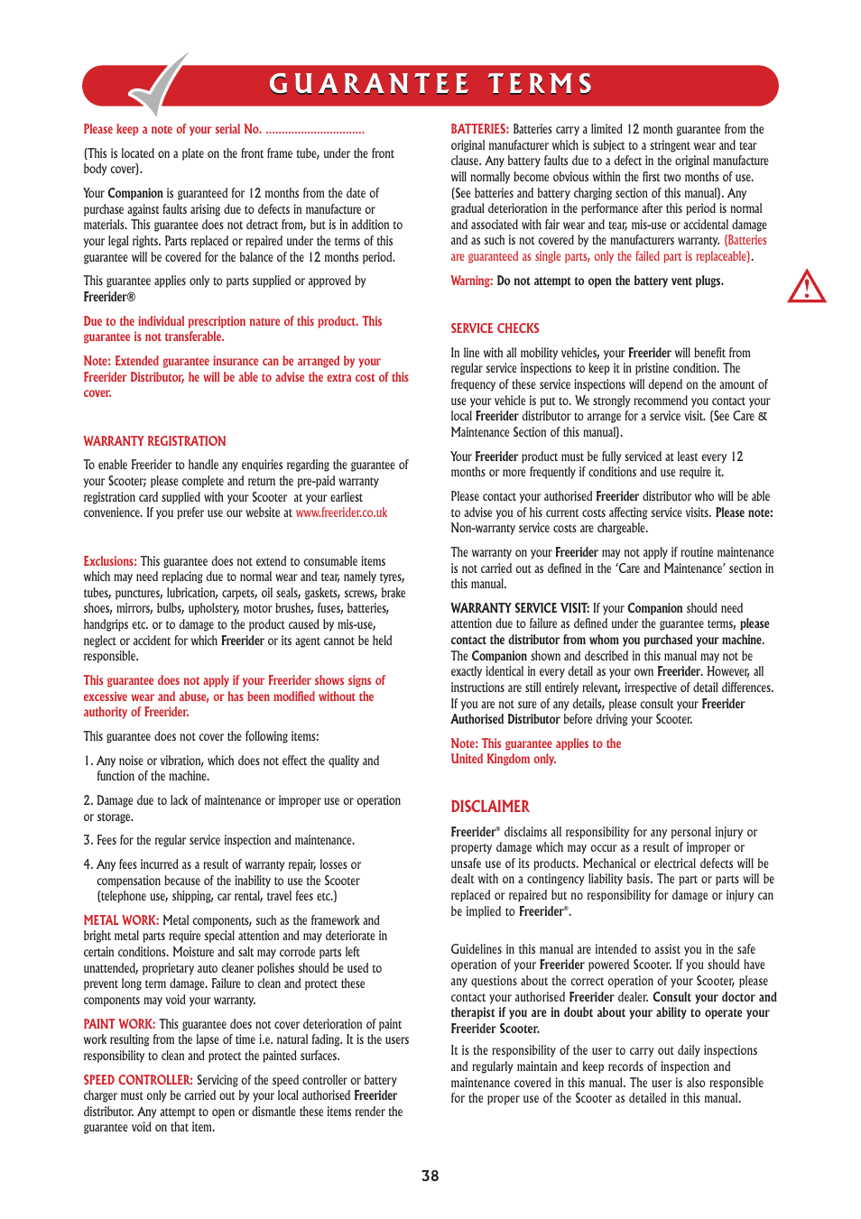 Freerider FR168-3A2/Companion User Manual | Page 38 / 40