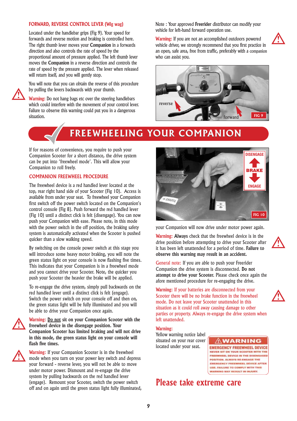 Please take extreme care, Freewheeling your companion | Freerider FR168-3A2/Companion User Manual | Page 9 / 40