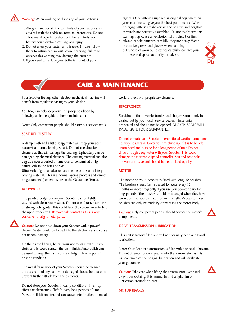 Care & maintenance | Freerider FR510DXs2b(D,Land Ranger S) User Manual | Page 26 / 44