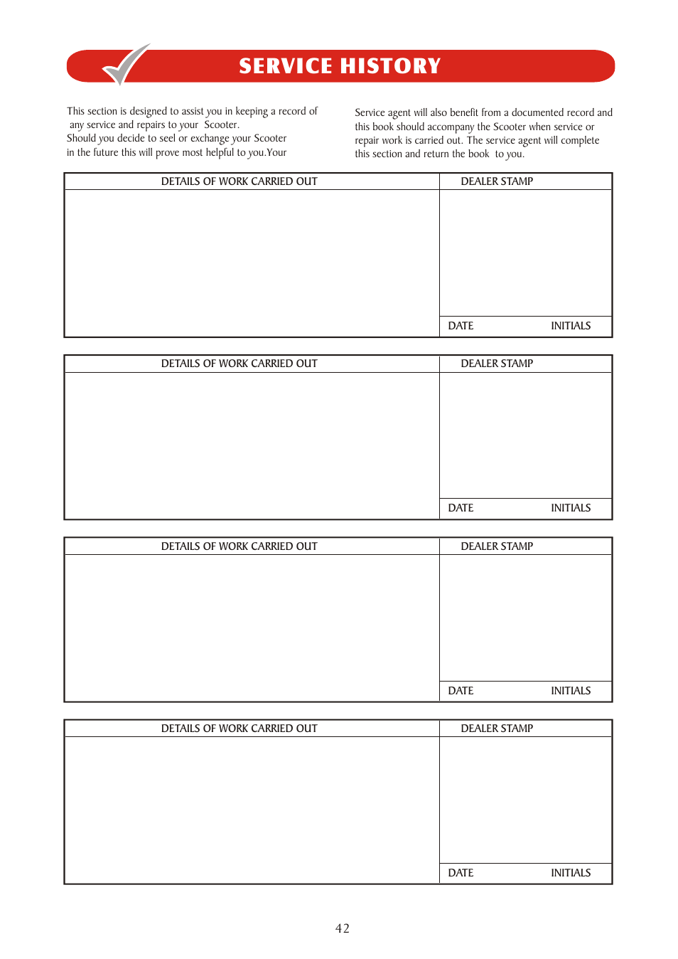 Service history | Freerider FR510DXs2b(D,Land Ranger S) User Manual | Page 42 / 44