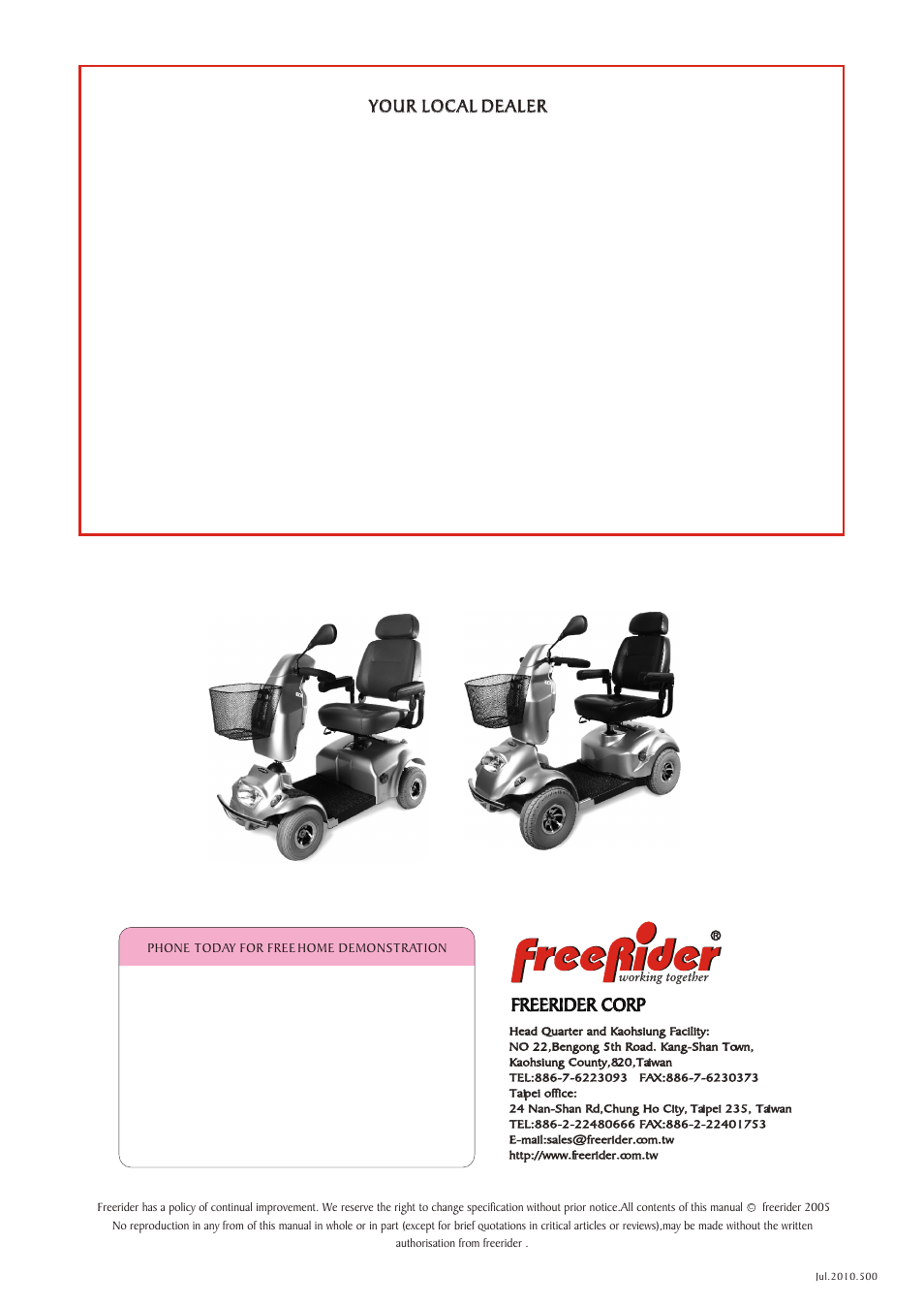 Your local dealer, Freerider corp | Freerider FR510DXs2b(D,Land Ranger S) User Manual | Page 44 / 44