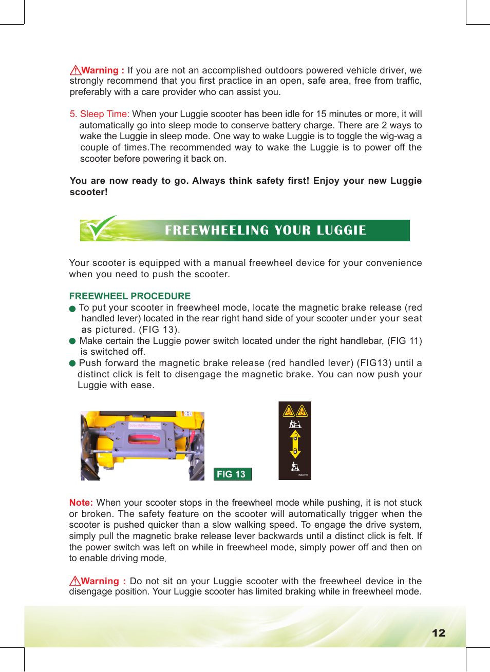 Freewheeling your luggie | Freerider FR168-4IT/Luggie User Manual | Page 13 / 48